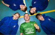 5 November 2024; Olympic Champion in Gymnastics, Rhys McClenaghan, visits Movilla High School in Newtownards, Down. As an ambassador with Dare to Believe, the Olympic Schools Programme, Rhys inspires the next generation of school children to believe in themselves and follow their dreams. Photo by Ramsey Cardy/Sportsfile