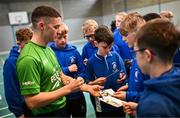 5 November 2024; Olympic Champion in Gymnastics, Rhys McClenaghan, visits Movilla High School in Newtownards, Down. As an ambassador with Dare to Believe, the Olympic Schools Programme, Rhys inspires the next generation of school children to believe in themselves and follow their dreams. Photo by Ramsey Cardy/Sportsfile