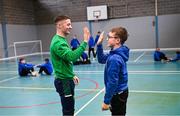 5 November 2024; Olympic Champion in Gymnastics, Rhys McClenaghan, visits Movilla High School in Newtownards, Down. As an ambassador with Dare to Believe, the Olympic Schools Programme, Rhys inspires the next generation of school children to believe in themselves and follow their dreams. Photo by Ramsey Cardy/Sportsfile