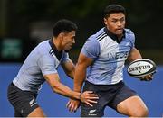 6 November 2024; Caleb Clarke, right, and Stephen Perofeta during a New Zealand rugby squad training session at Wanderers Football Club in Dublin. Photo by Sam Barnes/Sportsfile