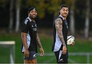 7 November 2024; Rieko Ioane, right, and Mark Tele’a during a New Zealand Rugby captain's run at the UCD Bowl in Dublin. Photo by Seb Daly/Sportsfile