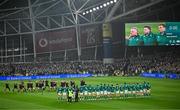 8 November 2024; The Ireland team face the New Zealand team as they perform the Haka before the Autumn Nations Series match between Ireland and New Zealand at the Aviva Stadium in Dublin. Photo by Sam Barnes/Sportsfile