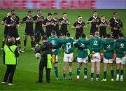 8 November 2024; The Ireland team face down the New Zealand Haka before the Autumn Nations Series match between Ireland and New Zealand at the Aviva Stadium in Dublin. Photo by Sam Barnes/Sportsfile