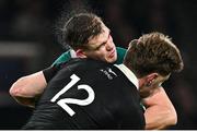 8 November 2024; Garry Ringrose of Ireland is tackled by Jordie Barrett of New Zealand during the Autumn Nations Series match between Ireland and New Zealand at the Aviva Stadium in Dublin. Photo by Seb Daly/Sportsfile