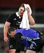 8 November 2024; Sam Cane of New Zealand receives medical attention before leaving the pitch with an injury during the Autumn Nations Series match between Ireland and New Zealand at the Aviva Stadium in Dublin. Photo by Brendan Moran/Sportsfile