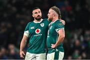 8 November 2024; Ireland players Rónan Kelleher, left, and Finlay Bealham after their side's defeat in the Autumn Nations Series match between Ireland and New Zealand at the Aviva Stadium in Dublin. Photo by Sam Barnes/Sportsfile