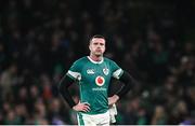 8 November 2024; Mack Hansen of Ireland after his side's defeat in the Autumn Nations Series match between Ireland and New Zealand at the Aviva Stadium in Dublin. Photo by Seb Daly/Sportsfile