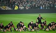 8 November 2024; Rieko Ioane of New Zealand leads his team-mates as they perform the Haka the Autumn Nations Series match between Ireland and New Zealand at the Aviva Stadium in Dublin. Photo by Sam Barnes/Sportsfile
