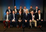 8 November 2024; 2023 MacNamee Award winners are pictured with Uachtarán Chumann Lúthchleas Gael Jarlath Burns during the 2023 GAA MacNamee Awards at Croke Park in Dublin. Photo by Piaras Ó Mídheach/Sportsfile