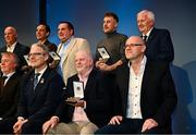 8 November 2024; 2023 MacNamee Award winners are pictured with Uachtarán Chumann Lúthchleas Gael Jarlath Burns during the 2023 GAA MacNamee Awards at Croke Park in Dublin. Photo by Piaras Ó Mídheach/Sportsfile