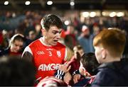 9 November 2024; Michael Fitzsimons of Cuala celebrates with supporters after his side's victory in the AIB Leinster GAA Senior Club Football Championship quarter-final match between Naas and Cuala at Cedral St Conleth's Park in Newbridge, Kildare. Photo by Piaras Ó Mídheach/Sportsfile