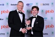 9 November 2024; Two-time Olympic Champion and Olympic silver medallist Paul O’Donovan is presented with the Deloitte Lifetime Achievement Award by Harry Goddard, CEO of Deloitte Ireland. Paul is the only Irish athlete who has won a medal at three consecutive Olympic Games. Photo by Brendan Moran/Sportsfile