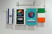 10 November 2024; The Israel and Ireland team flags hang in the gymnasium before the FIBA Women's Europe Eurobasket 2025 Championship qualifier match between Ireland and Israel at the Rimi Olympic Centre in Riga, Latvia. Photo by Oksana Dzadan/Sportsfile