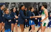 10 November 2024; The Ireland and Israel teams exchange gifts before the FIBA Women's Europe Eurobasket 2025 Championship qualifier match between Ireland and Israel at the Rimi Olympic Centre in Riga, Latvia. Photo by Oksana Dzadan/Sportsfile