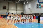 10 November 2024; The Ireland team stand for the national anthems before the FIBA Women's Europe Eurobasket 2025 Championship qualifier match between Ireland and Israel at the Rimi Olympic Centre in Riga, Latvia. Photo by Oksana Dzadan/Sportsfile