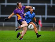 10 November 2024; Éabha Rutledge of Kilmacud Crokes under pressure from Áine Mernagh of Eadestown scores a goal, after 31 seconds, during the 2024 AIB Leinster LGFA Senior Club Final between Eadestown and Kilmacud Crokes at Glenisk O’Connor Park in Tullamore, Offaly. Photo by Ray McManus/Sportsfile