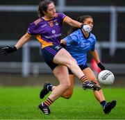 10 November 2024; Éabha Rutledge of Kilmacud Crokes under pressure from Áine Mernagh of Eadestown scores a goal, after 31 seconds, during the 2024 AIB Leinster LGFA Senior Club Final between Eadestown and Kilmacud Crokes at Glenisk O’Connor Park in Tullamore, Offaly. Photo by Ray McManus/Sportsfile
