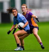 10 November 2024; Jessica Harney of Eadestown in action against Lauren Magee of Kilmacud Crokes during the 2024 AIB Leinster LGFA Senior Club Final between Eadestown and Kilmacud Crokes at Glenisk O’Connor Park in Tullamore, Offaly. Photo by Ray McManus/Sportsfile
