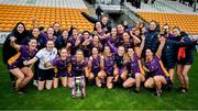 10 November 2024; The Kilmacud Crokes captain Emer Sweeney and her team mates with the cup after the 2024 AIB Leinster LGFA Senior Club Final between Eadestown and Kilmacud Crokes at Glenisk O’Connor Park in Tullamore, Offaly. Photo by Ray McManus/Sportsfile