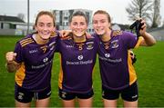 10 November 2024; Kilmacud Crokes players, from left, Kate Murray, Aoife Kane and Lauren Magee the 2024 AIB Leinster LGFA Senior Club Final between Eadestown and Kilmacud Crokes at Glenisk O’Connor Park in Tullamore, Offaly. Photo by Ray McManus/Sportsfile