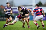 10 November 2024; David Walsh of Terenure is tackled by Sean Lavin of Clontarf during the Bank of Ireland JP Fanagan Premier League 1 match between Terenure and Clontarf at Lakelands Park in Dublin. Photo by David Fitzgerald/Sportsfile