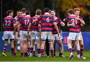 10 November 2024; Clontarf players celebrate after the Bank of Ireland JP Fanagan Premier League 1 match between Terenure and Clontarf at Lakelands Park in Dublin. Photo by David Fitzgerald/Sportsfile