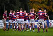 10 November 2024; Clontarf players celebrate after the Bank of Ireland JP Fanagan Premier League 1 match between Terenure and Clontarf at Lakelands Park in Dublin. Photo by David Fitzgerald/Sportsfile