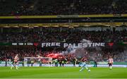 10 November 2024; A Free Palestine banner on display during the Sports Direct Men's FAI Cup Final match between Drogheda United and Derry City at the Aviva Stadium in Dublin. Photo by Stephen McCarthy/Sportsfile