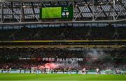 10 November 2024; A Free Palestine banner on display during the Sports Direct Men's FAI Cup Final match between Drogheda United and Derry City at the Aviva Stadium in Dublin. Photo by Stephen McCarthy/Sportsfile