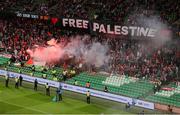 10 November 2024; A Free Palestine banner during the Sports Direct Men's FAI Cup Final match between Drogheda United and Derry City at the Aviva Stadium in Dublin. Photo by Thomas Flinkow/Sportsfile