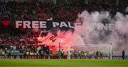 10 November 2024; A Free Palestine banner during the Sports Direct Men's FAI Cup Final match between Drogheda United and Derry City at the Aviva Stadium in Dublin. Photo by Ben McShane/Sportsfile