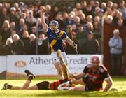 10 November 2024; Anthony Burns of Loughrea celebrates after scoring his side's first goal during the Galway County Senior Club Hurling Championship final match between Cappataggle and Loughrea at Kenny Park in Athenry, Galway. Photo by Tom Beary/Sportsfile