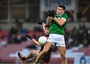 10 November 2024; Conor Doherty of Newbridge in action against Jack Conlon of Clann Éireann during the AIB Ulster GAA Senior Club Football Championship quarter-final match between Sean O'Leary GAC Newbridge and Clann Éireann at Celtic Park in Derry. Photo by Oliver McVeigh/Sportsfile