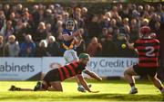 10 November 2024; Anthony Burns of Loughrea shoots to score his side's first goal during the Galway County Senior Club Hurling Championship final match between Cappataggle and Loughrea at Kenny Park in Athenry, Galway. Photo by Tom Beary/Sportsfile
