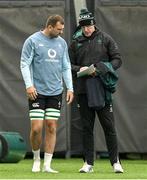 11 November 2024; Tadhg Beirne in conversation with forwards coach Paul O'Connell during an Ireland Rugby squad training session at the IRFU High Performance Centre in Dublin. Photo by Brendan Moran/Sportsfile