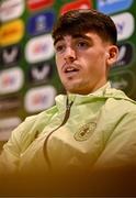 11 November 2024; Andy Moran speaks to the media during a Republic of Ireland press conference at the FAI National Training Centre in Abbotstown, Dublin. Photo by Ben McShane/Sportsfile