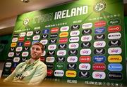 11 November 2024; Mark McGuinness speaks to the media during a Republic of Ireland press conference at the FAI National Training Centre in Abbotstown, Dublin. Photo by Ben McShane/Sportsfile