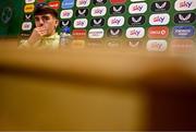 11 November 2024; Andy Moran speaks to the media during a Republic of Ireland press conference at the FAI National Training Centre in Abbotstown, Dublin. Photo by Ben McShane/Sportsfile