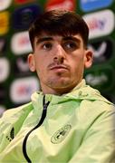 11 November 2024; Andy Moran speaks to the media during a Republic of Ireland press conference at the FAI National Training Centre in Abbotstown, Dublin. Photo by Ben McShane/Sportsfile