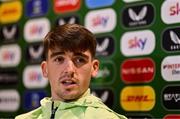 11 November 2024; Andy Moran speaks to the media during a Republic of Ireland press conference at the FAI National Training Centre in Abbotstown, Dublin. Photo by Ben McShane/Sportsfile