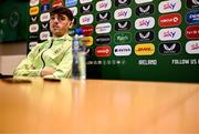 11 November 2024; Andy Moran speaks to the media during a Republic of Ireland press conference at the FAI National Training Centre in Abbotstown, Dublin. Photo by Ben McShane/Sportsfile