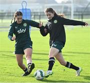 11 November 2024; Emma Gaughran, right, and Aoife Sheridan during a Republic of Ireland Women's Under-17 training session at the FAI National Training Centre in Abbotstown, Dublin. Photo by Piaras Ó Mídheach/Sportsfile