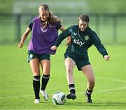 11 November 2024; Beatrice Silickaite, left, and Aoife Sheridan during a Republic of Ireland Women's Under-17 training session at the FAI National Training Centre in Abbotstown, Dublin. Photo by Piaras Ó Mídheach/Sportsfile