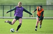 11 November 2024; Aisling Meehan, left, and Heather Loomes during a Republic of Ireland Women's Under-17 training session at the FAI National Training Centre in Abbotstown, Dublin. Photo by Piaras Ó Mídheach/Sportsfile