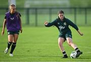 11 November 2024; Aoife Sheridan and Beatrice Silickaite, right, during a Republic of Ireland Women's Under-17 training session at the FAI National Training Centre in Abbotstown, Dublin. Photo by Piaras Ó Mídheach/Sportsfile