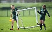 11 November 2024; Maeve Woolmer, left, and Ava Mullins during a Republic of Ireland Women's Under-17 training session at the FAI National Training Centre in Abbotstown, Dublin. Photo by Piaras Ó Mídheach/Sportsfile