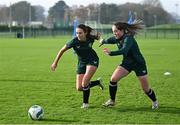 11 November 2024; Sophia Leonard, left, and Leah McGrath during a Republic of Ireland Women's Under-17 training session at the FAI National Training Centre in Abbotstown, Dublin. Photo by Piaras Ó Mídheach/Sportsfile