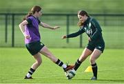 11 November 2024; Ava Mullins, right, and Sarah McCaffrey during a Republic of Ireland Women's Under-17 training session at the FAI National Training Centre in Abbotstown, Dublin. Photo by Piaras Ó Mídheach/Sportsfile