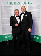 9 November 2024; Olympian Terry McHugh, right, and Roddy Guiney in attendance at the Team Ireland Centenary Olympic Ball, in the Clayton Hotel Burling Road in Dublin. Paris 2024 marked 100 years of Team Ireland competing at the Olympic Games. Photo by Seb Daly/Sportsfile