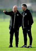 11 November 2024; Head coach James Scott, right, and opposition scout Tommy Carberry during a Republic of Ireland Women's Under-17 training session at the FAI National Training Centre in Abbotstown, Dublin. Photo by Piaras Ó Mídheach/Sportsfile